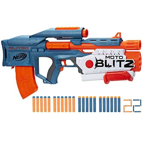 Nerf Elite 2.0, Blaster Motoblitz, tir motorisé de 10 fléchettes et Airblitz 6 d'un Coup, Chargeur, 22 fléchettes