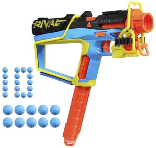 Nerf Rival Mirage XXIV-800 Blaster, 10 Nerf Rival Accu-Rounds, 2 façons de charger, 8 chargeurs ronds amovibles, amorçage à pompe, cadeaux pour adolescents